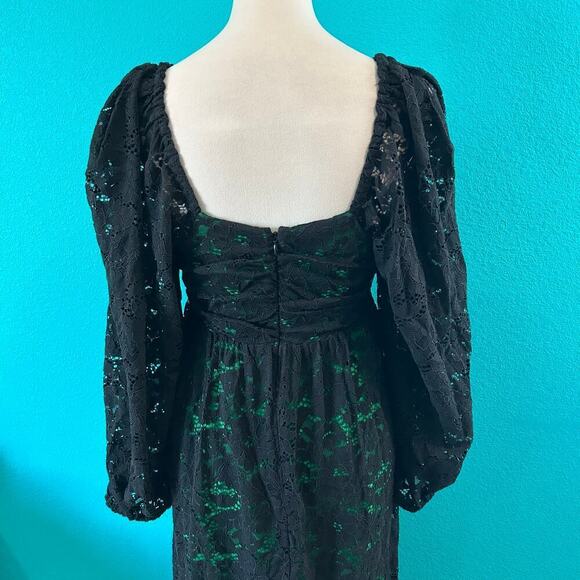 NWT Farm Rio Black Lace Long Sleeve Midi Dress Tasseled Sweetheart Neck Size M - Picture 5 of 7